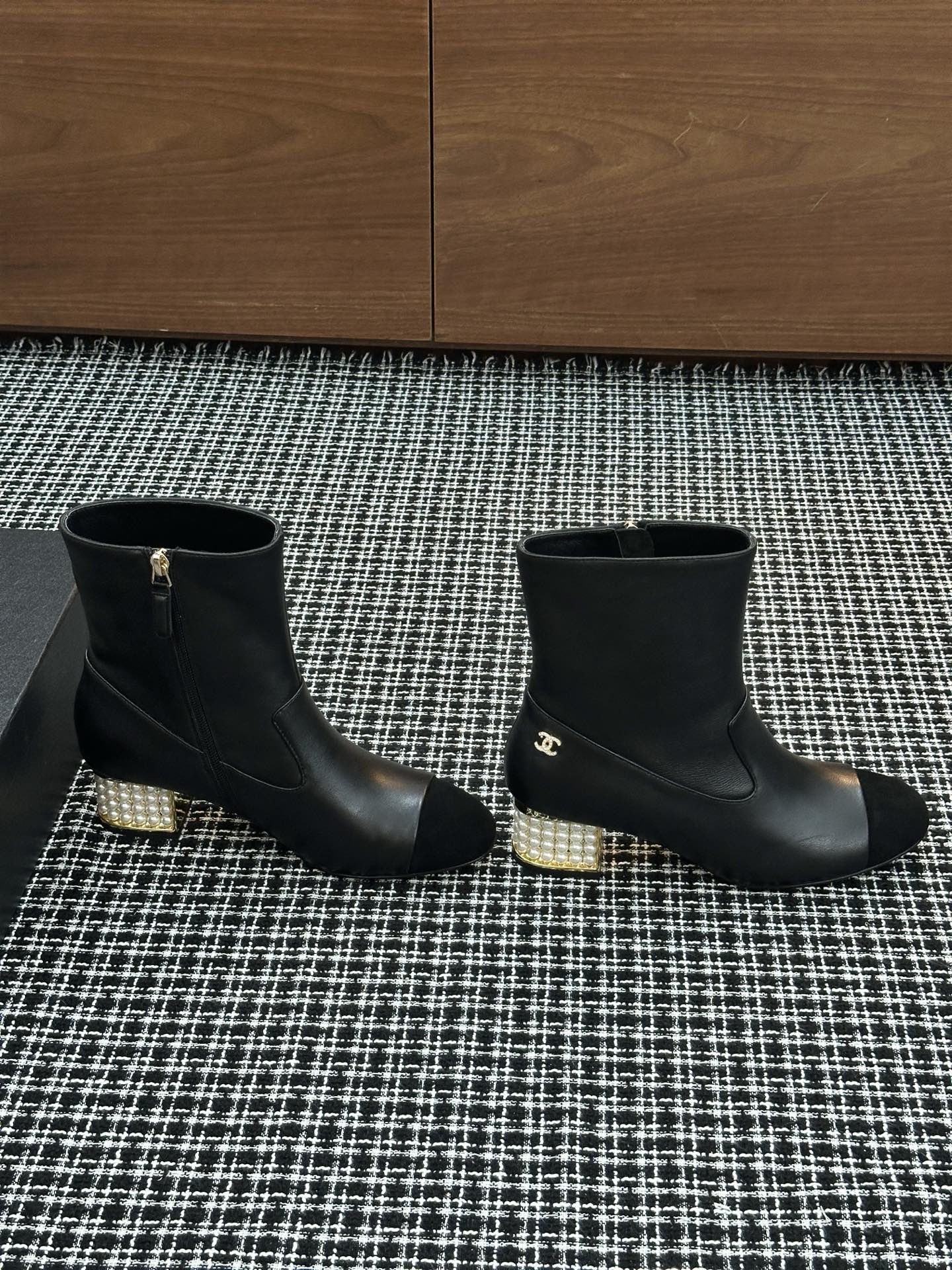 Chanel Pearl Heel Ankle Boots