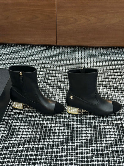 Chanel Pearl Heel Ankle Boots