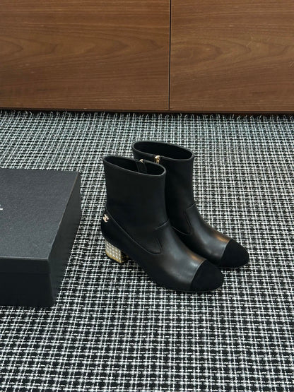 Chanel Pearl Heel Ankle Boots
