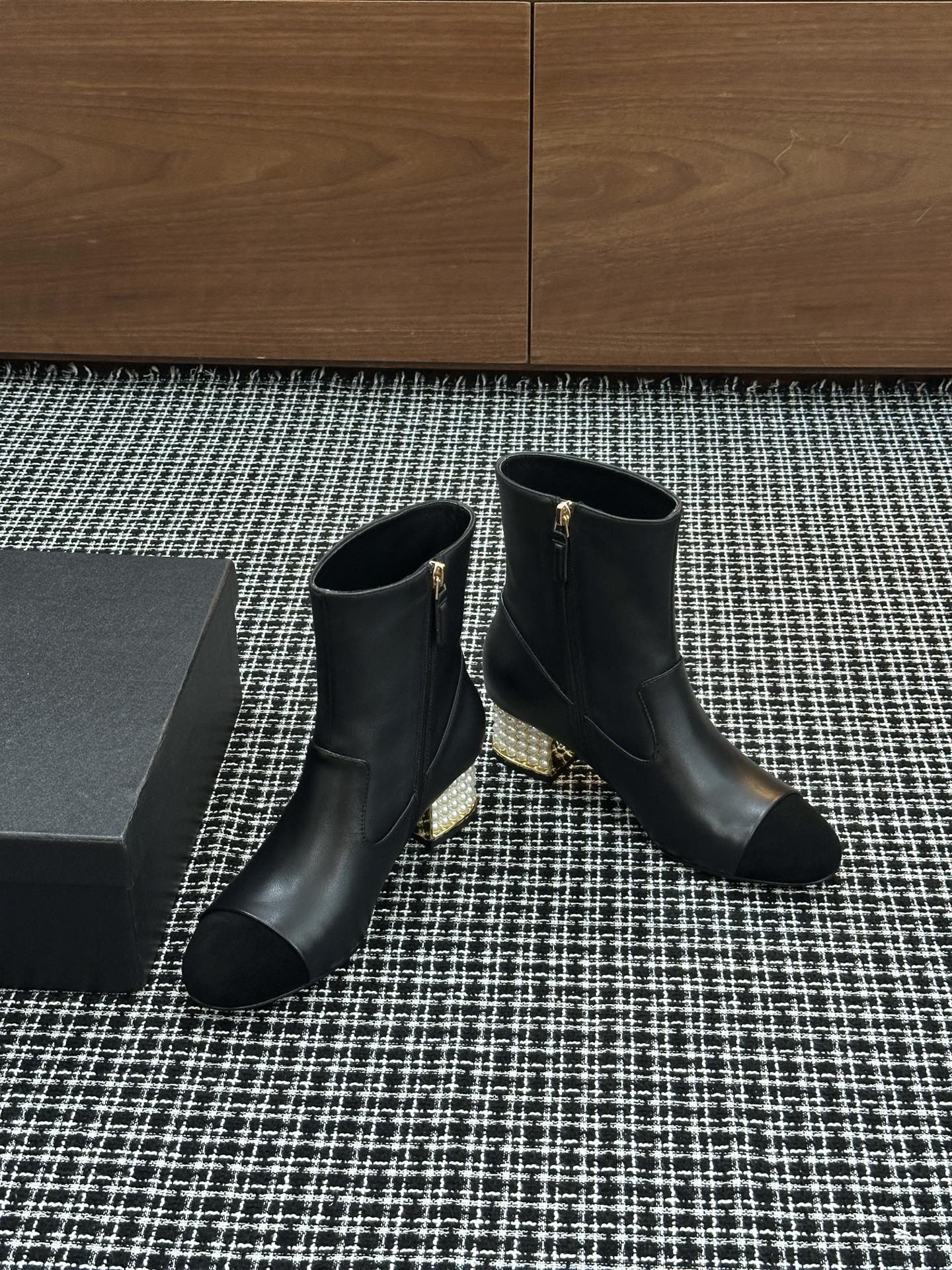 Chanel Pearl Heel Ankle Boots