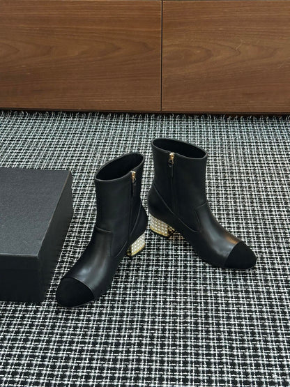 Chanel Pearl Heel Ankle Boots
