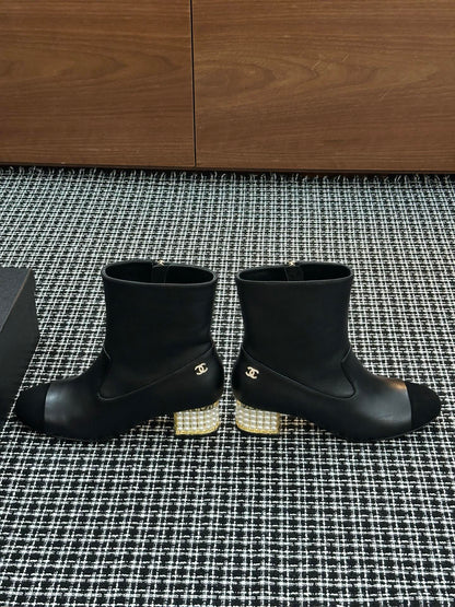 Chanel Pearl Heel Ankle Boots