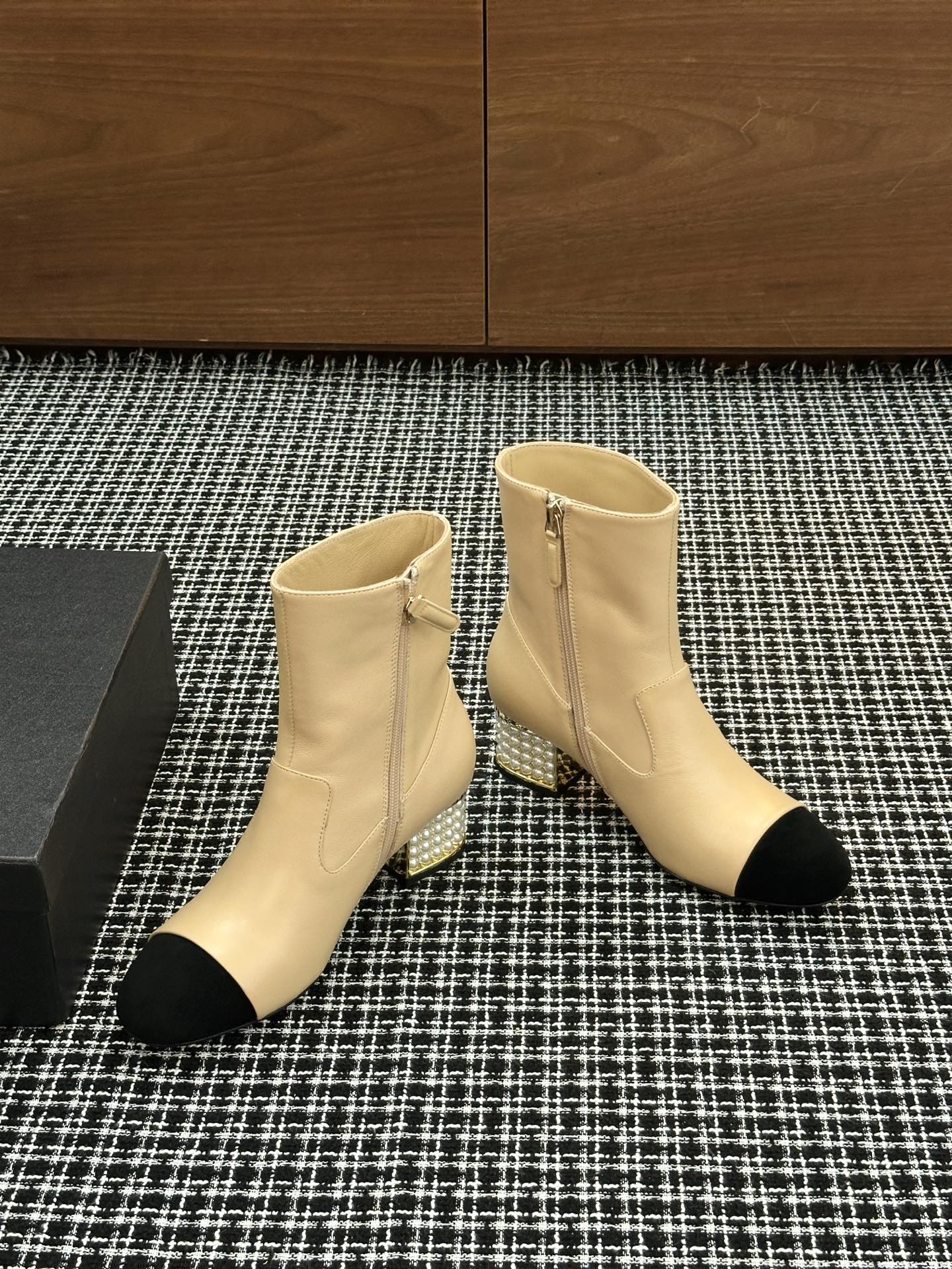 Chanel Pearl Heel Ankle Boots