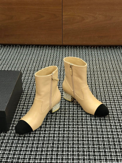 Chanel Pearl Heel Ankle Boots