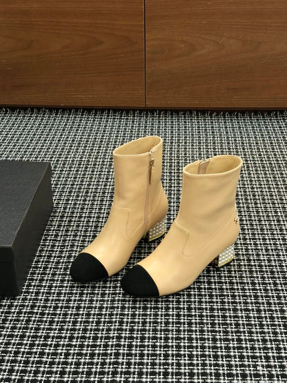 Chanel Pearl Heel Ankle Boots