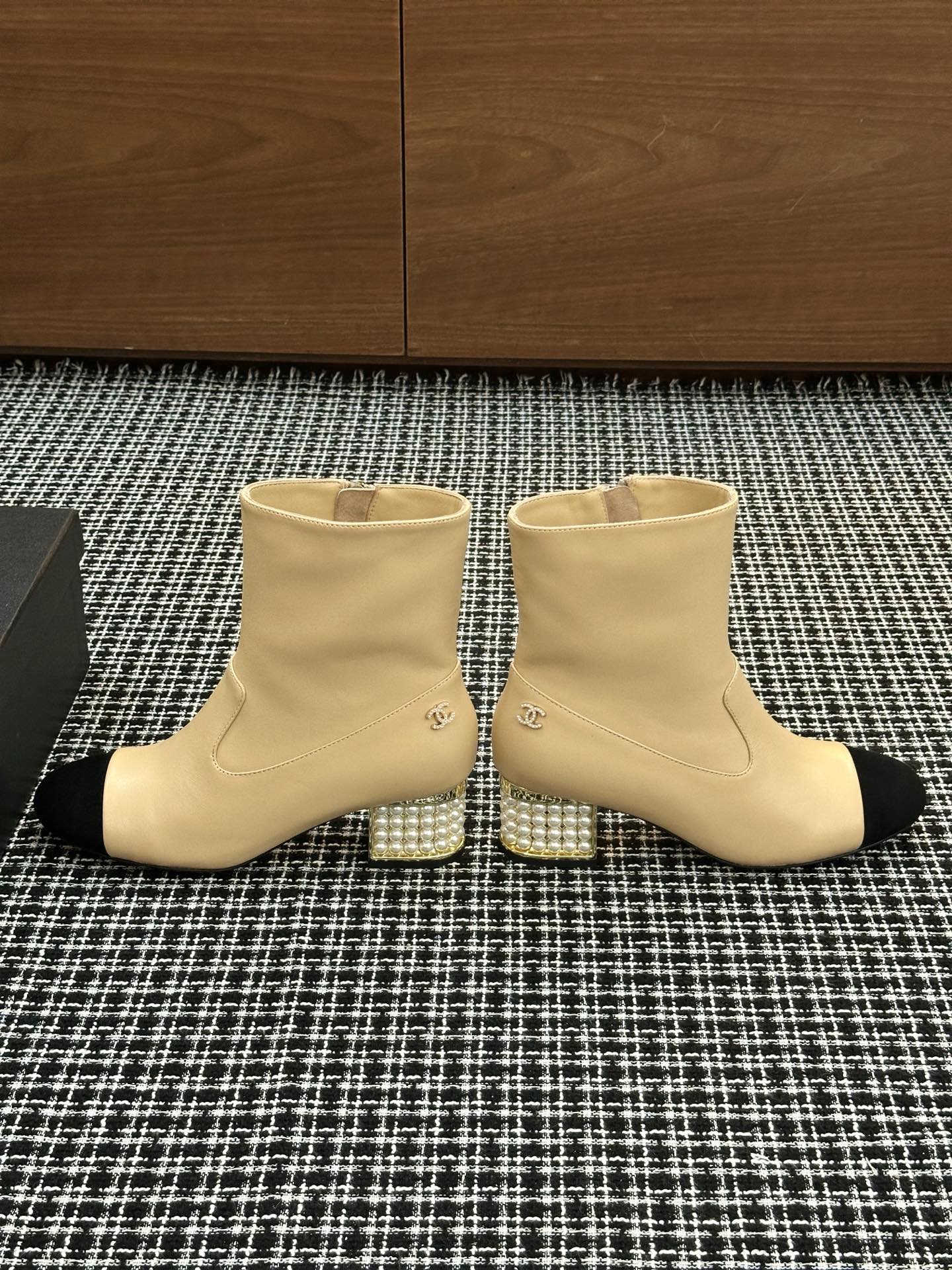 Chanel Pearl Heel Ankle Boots