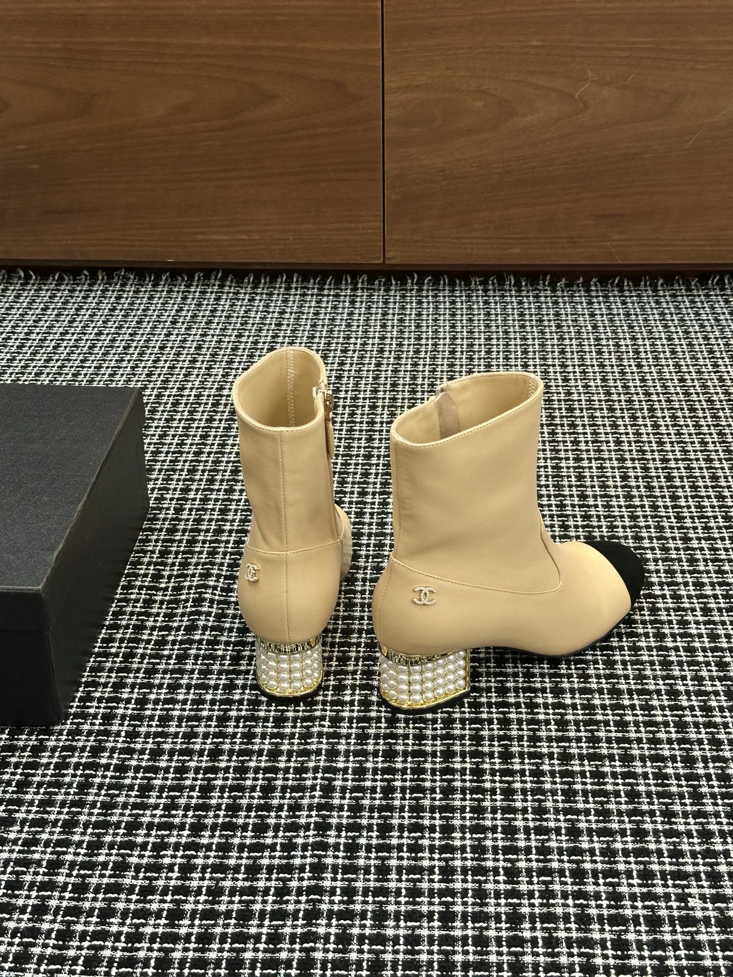Chanel Pearl Heel Ankle Boots