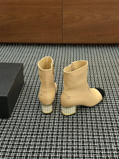 Chanel Pearl Heel Ankle Boots