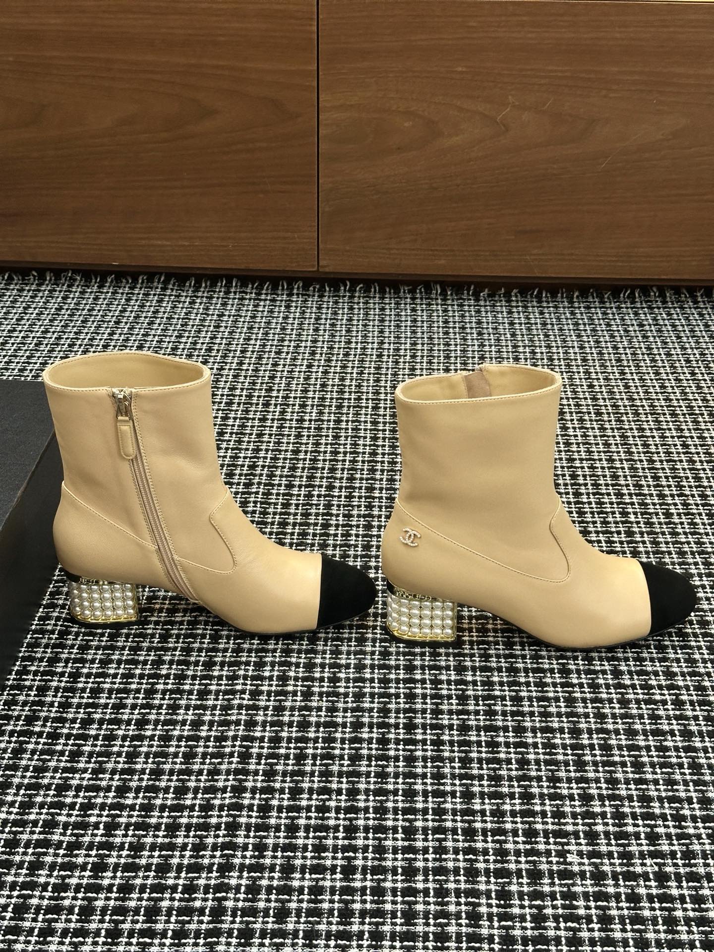 Chanel Pearl Heel Ankle Boots