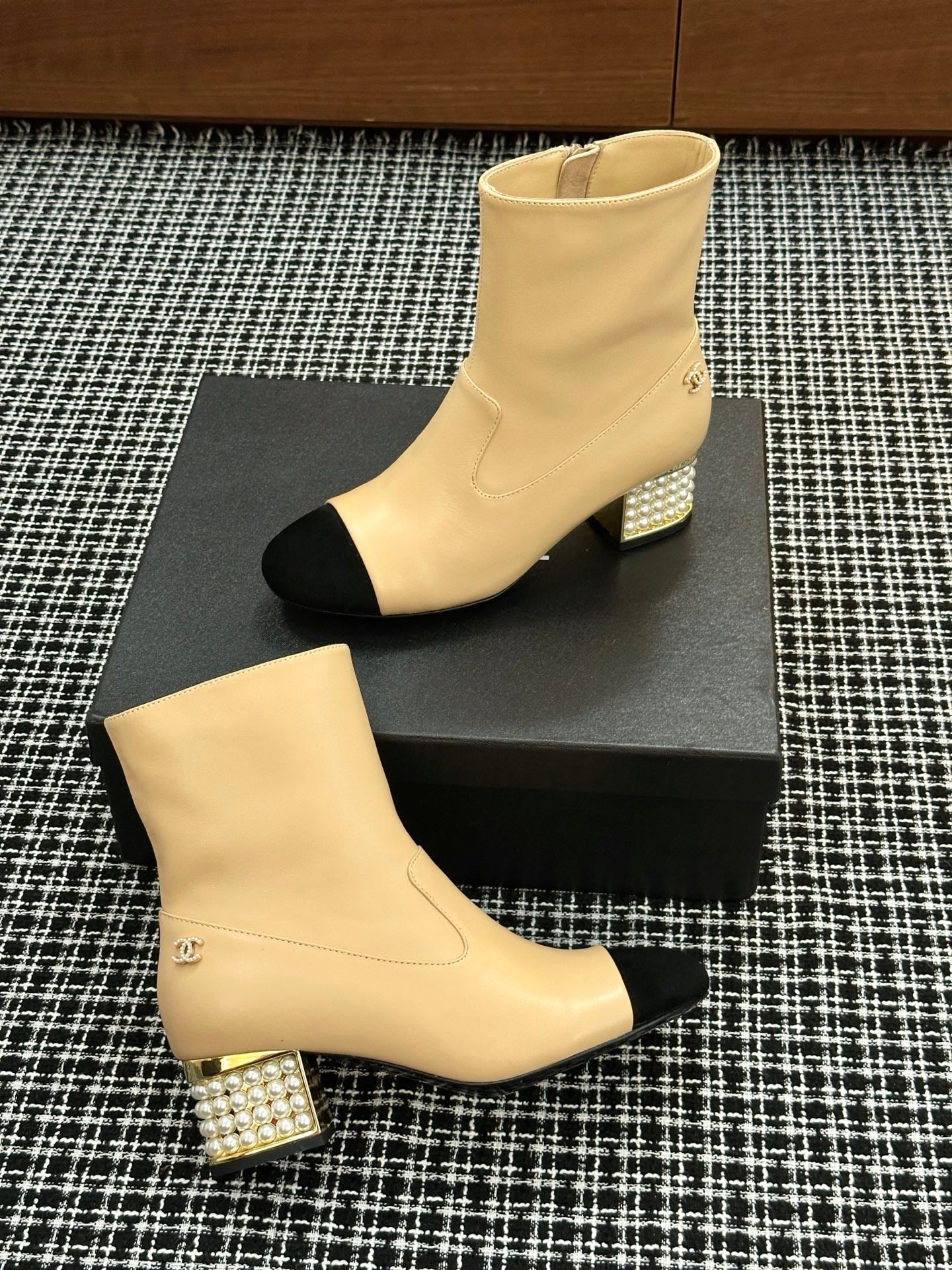 Chanel Pearl Heel Ankle Boots