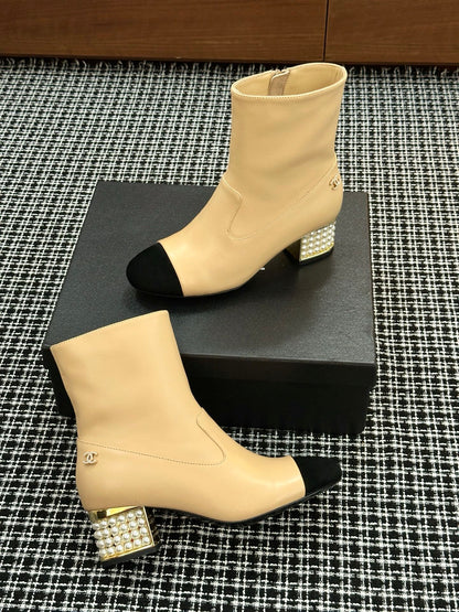 Chanel Pearl Heel Ankle Boots