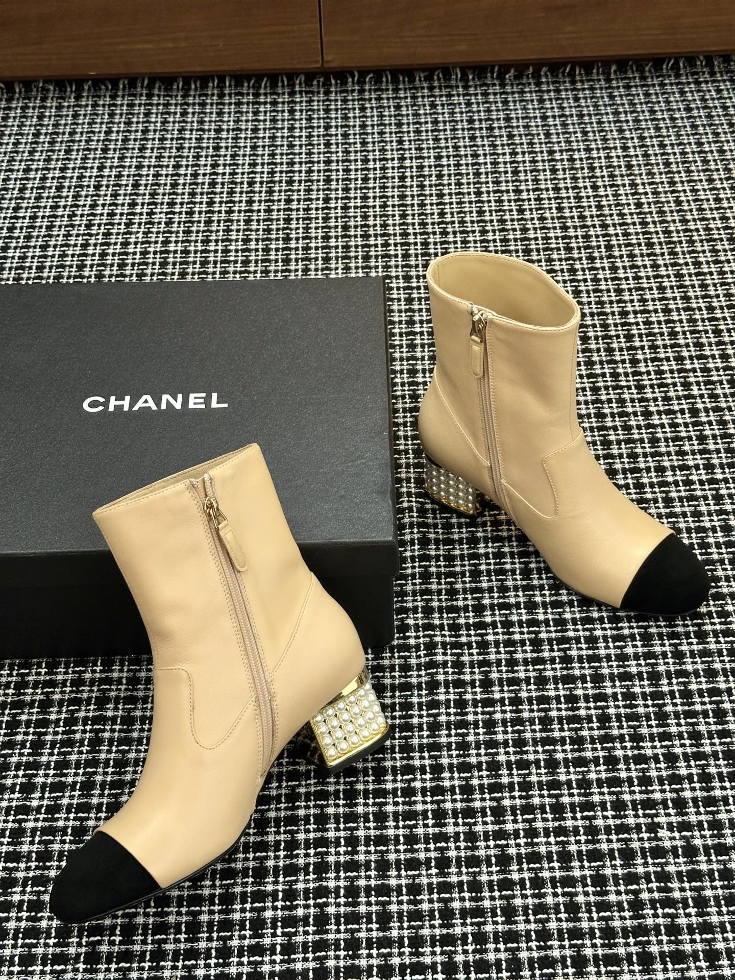 Chanel Pearl Heel Ankle Boots