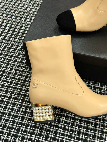 Chanel Pearl Heel Ankle Boots