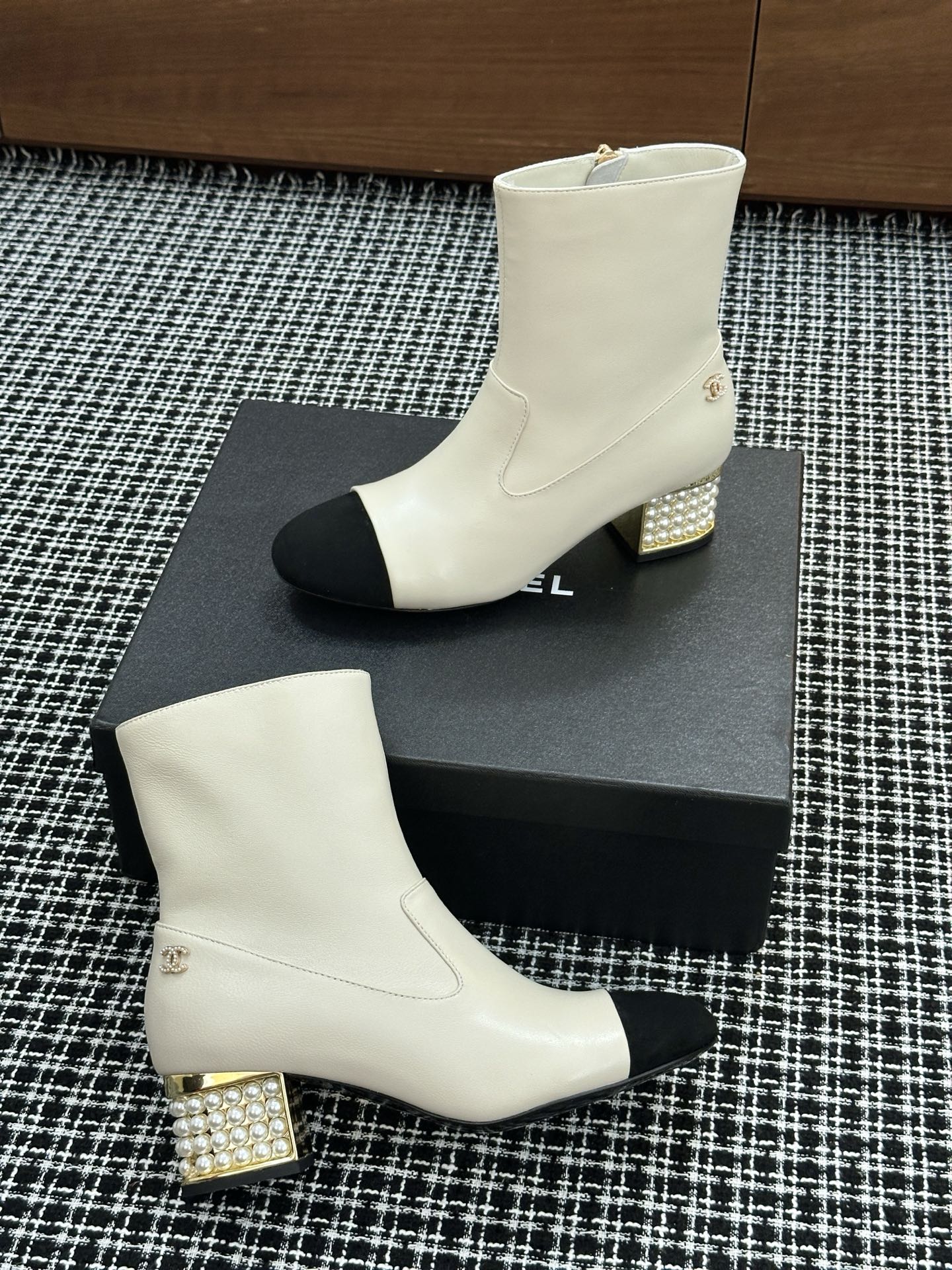 Chanel Pearl Heel Ankle Boots