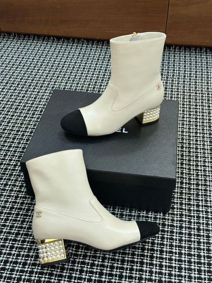 Chanel Pearl Heel Ankle Boots