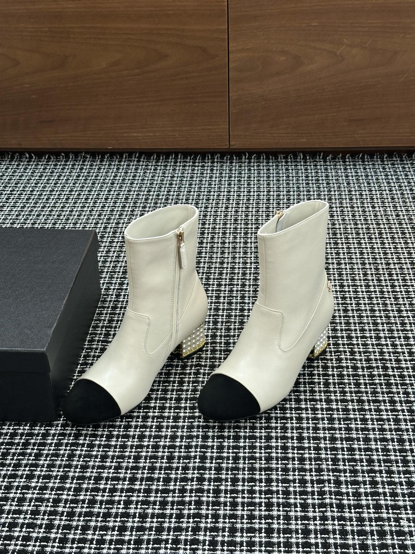 Chanel Pearl Heel Ankle Boots