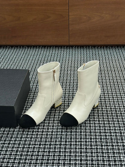 Chanel Pearl Heel Ankle Boots