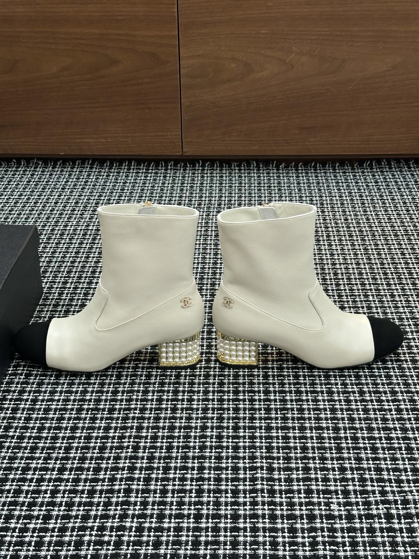 Chanel Pearl Heel Ankle Boots