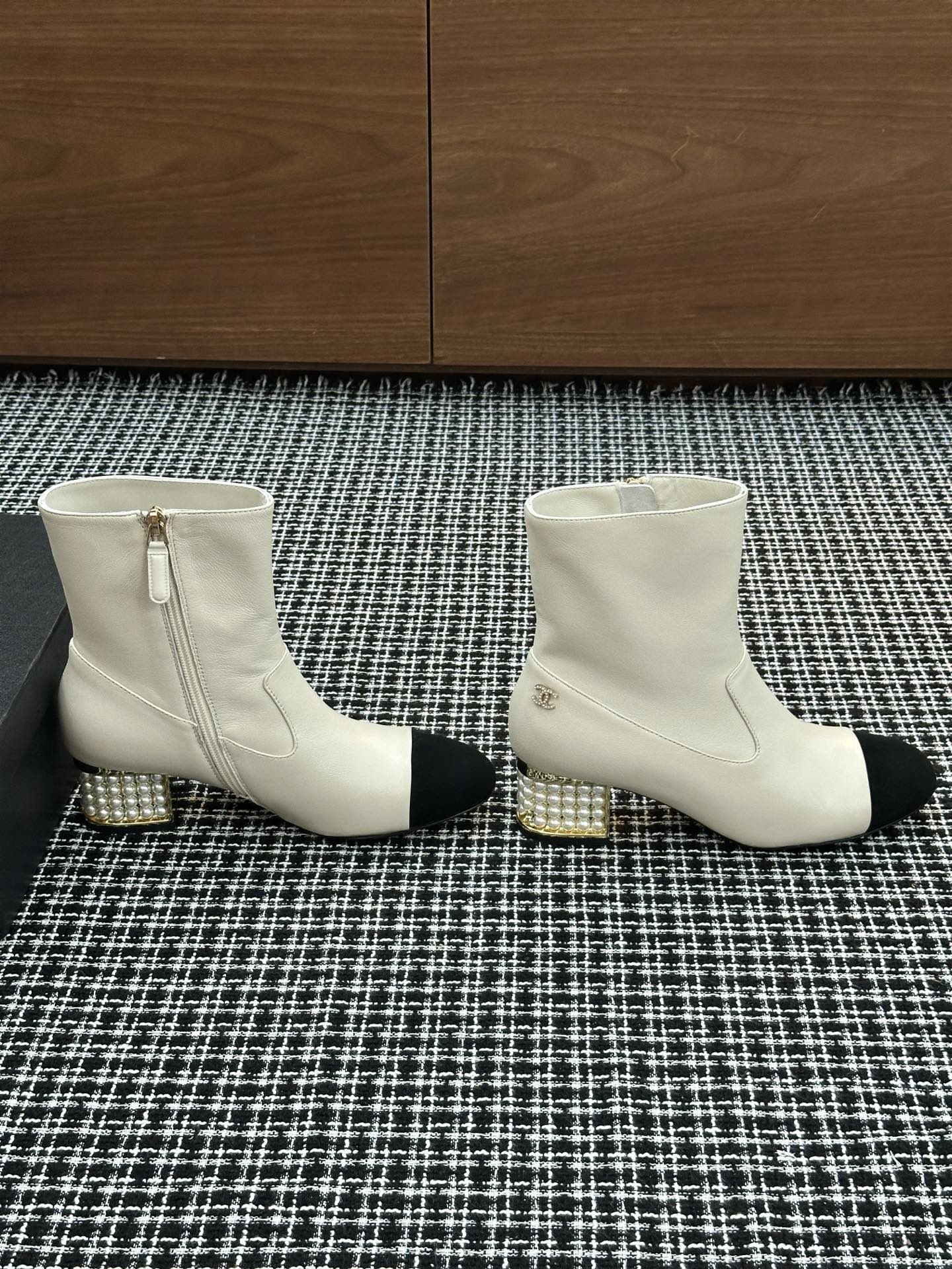 Chanel Pearl Heel Ankle Boots