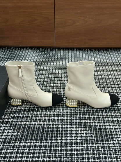 Chanel Pearl Heel Ankle Boots