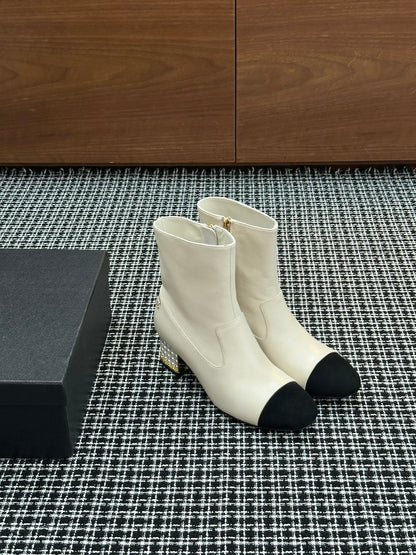 Chanel Pearl Heel Ankle Boots