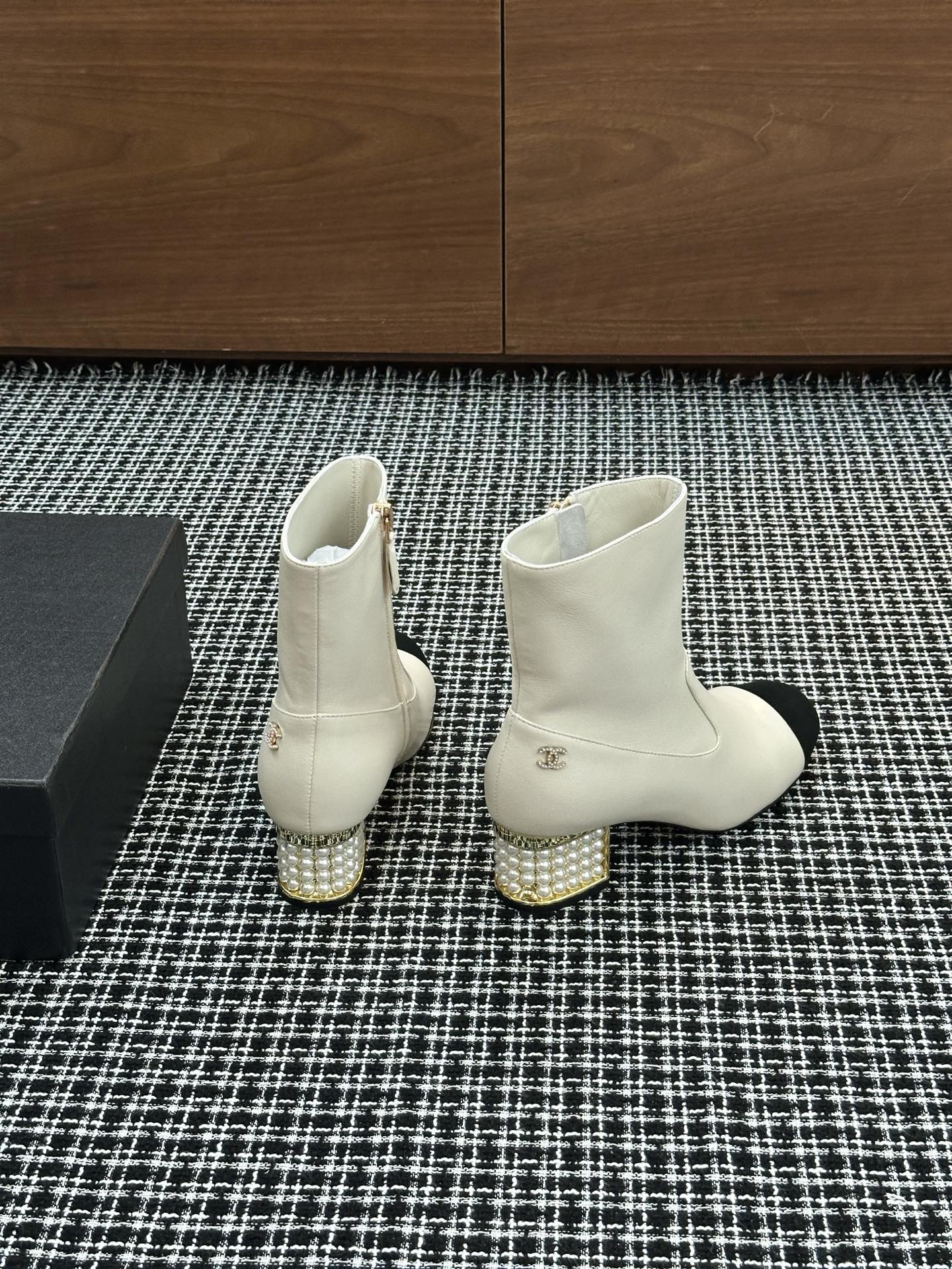 Chanel Pearl Heel Ankle Boots