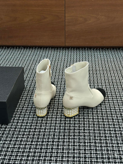 Chanel Pearl Heel Ankle Boots