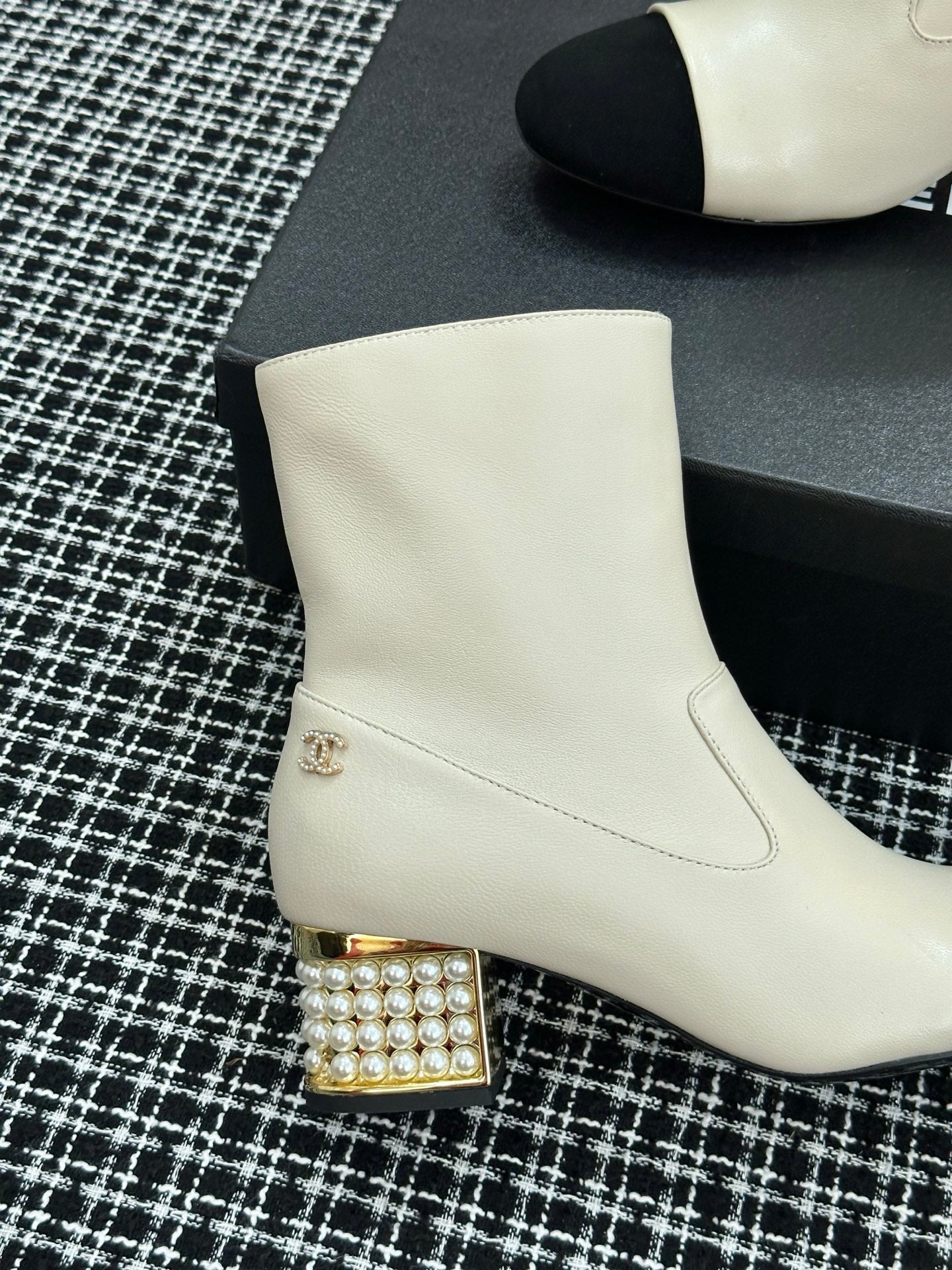 Chanel Pearl Heel Ankle Boots