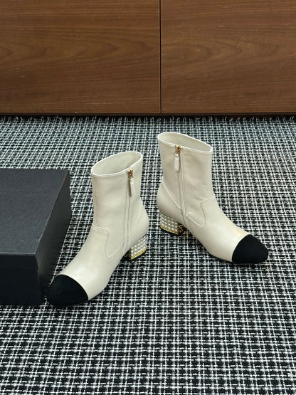 Chanel Pearl Heel Ankle Boots