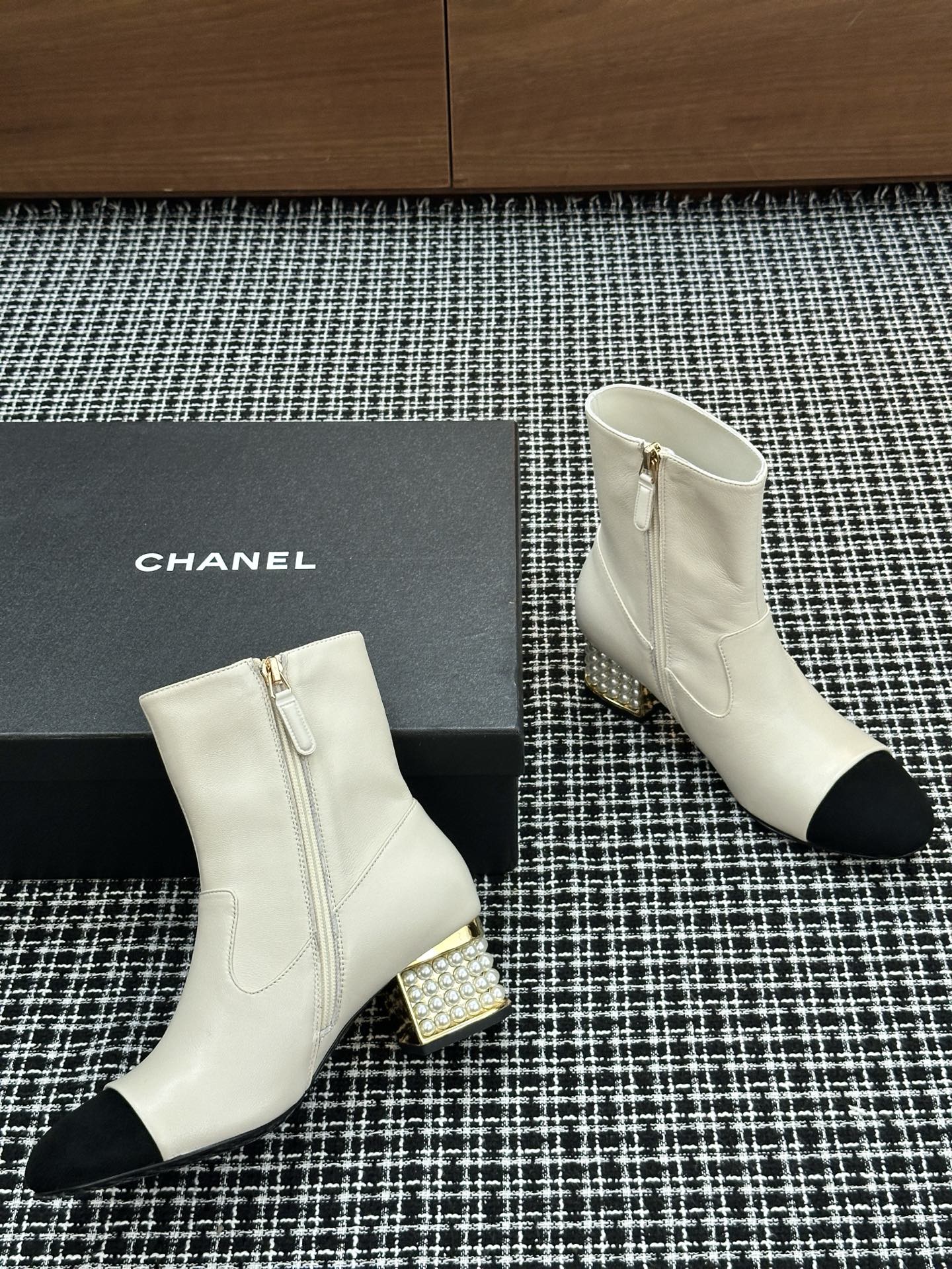 Chanel Pearl Heel Ankle Boots