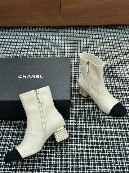Chanel Pearl Heel Ankle Boots