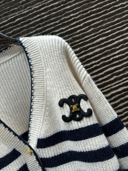 Celine Triomphe Metal Embroidered Knitted Cardigan