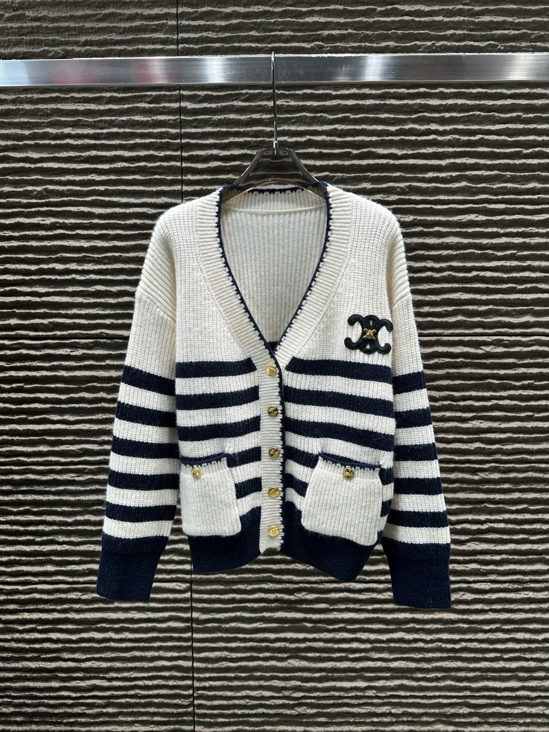 Celine Triomphe Metal Embroidered Knitted Cardigan