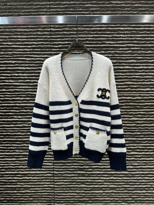Celine Triomphe Metal Embroidered Knitted Cardigan