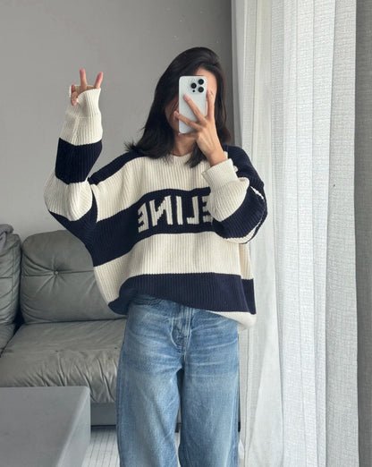 Celine Chunky Striped Jacquard Crewneck Sweater – 24SS