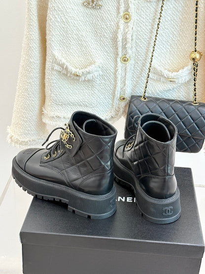 Chanel Quilted Chain Platform Ankle Boots