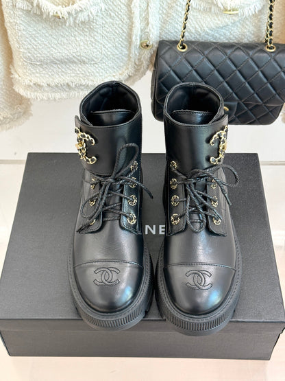 Chanel Quilted Chain Platform Ankle Boots