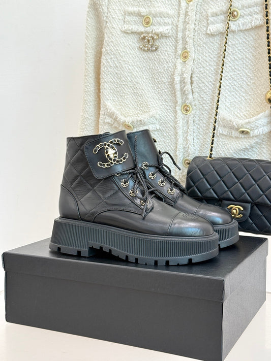 Chanel Quilted Chain Platform Ankle Boots