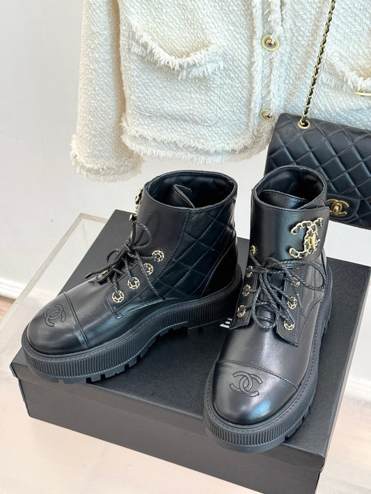 Chanel Quilted Chain Platform Ankle Boots