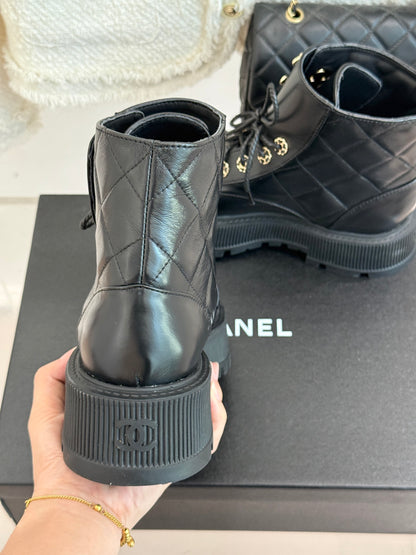 Chanel Quilted Chain Platform Ankle Boots