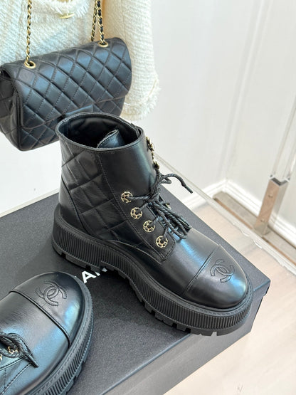 Chanel Quilted Chain Platform Ankle Boots