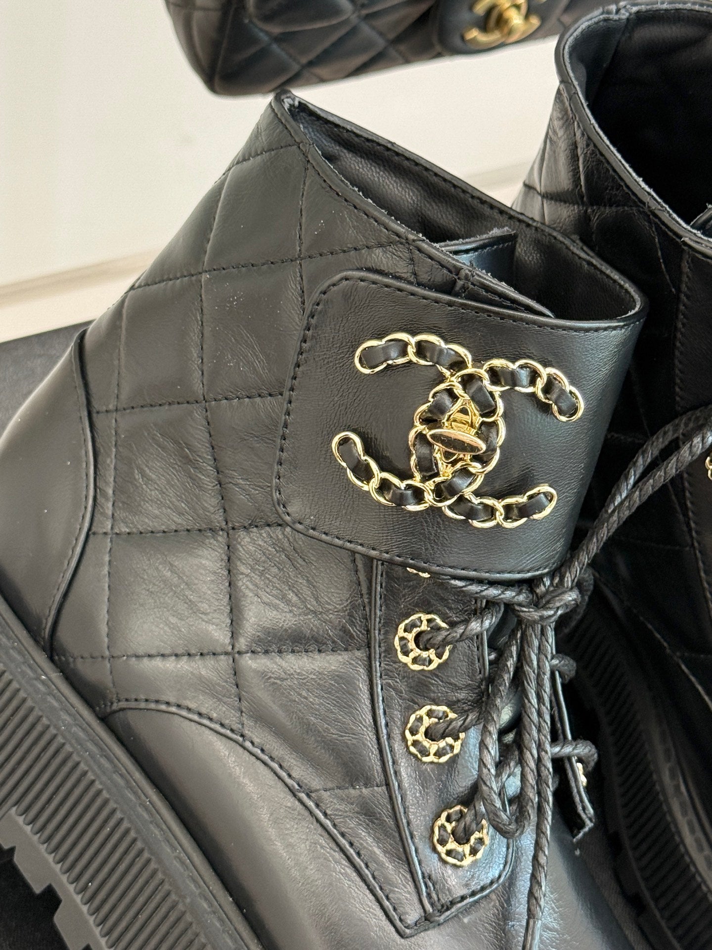 Chanel Quilted Chain Platform Ankle Boots