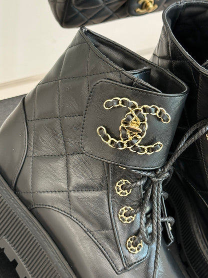 Chanel Quilted Chain Platform Ankle Boots