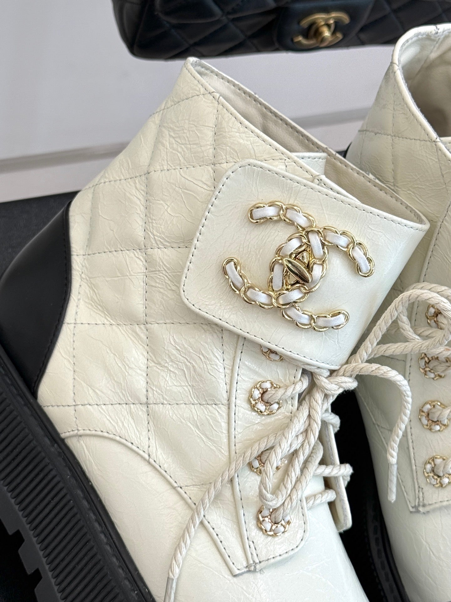 Chanel Quilted Chain Platform Ankle Boots