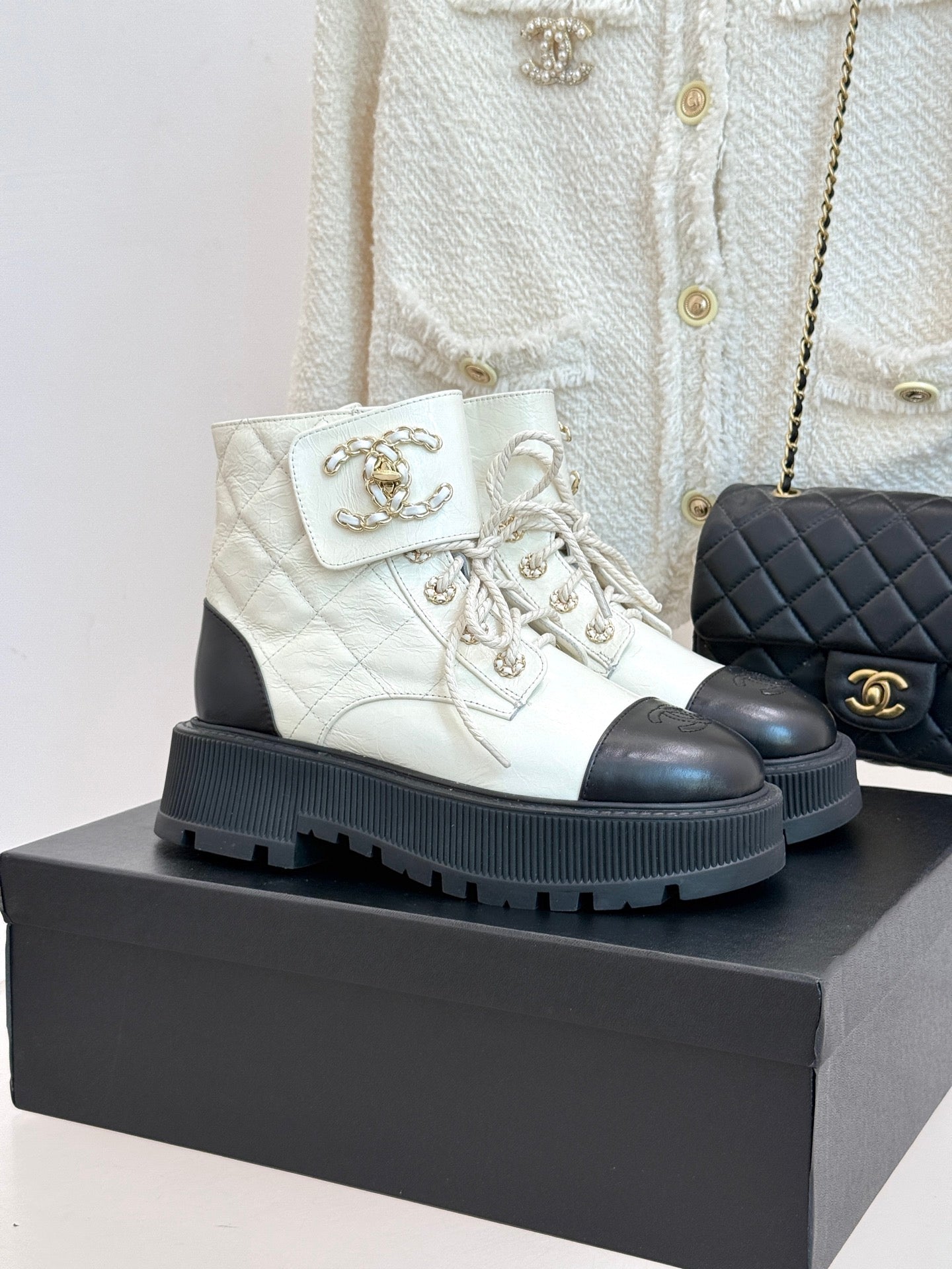 Chanel Quilted Chain Platform Ankle Boots