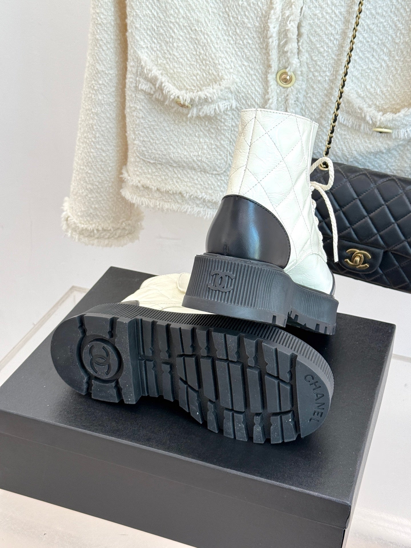 Chanel Quilted Chain Platform Ankle Boots
