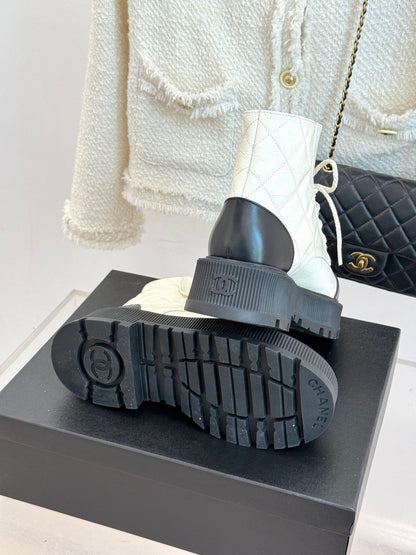 Chanel Quilted Chain Platform Ankle Boots