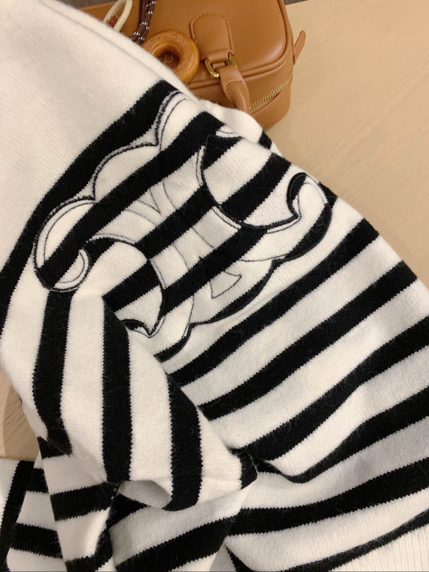 Celine Arc de Triomphe Appliqué Embroidered Striped Knit Sweater