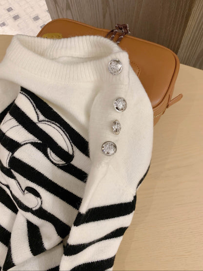 Celine Arc de Triomphe Appliqué Embroidered Striped Knit Sweater