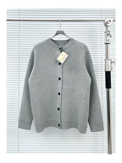 Miu Miu Logo Patch Wool Blend Cardigan – 25FW
